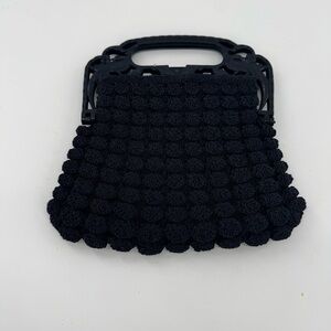 Vintage Black‎ Crocheted Gimp Victorian Purse Handbag Peacock Handles